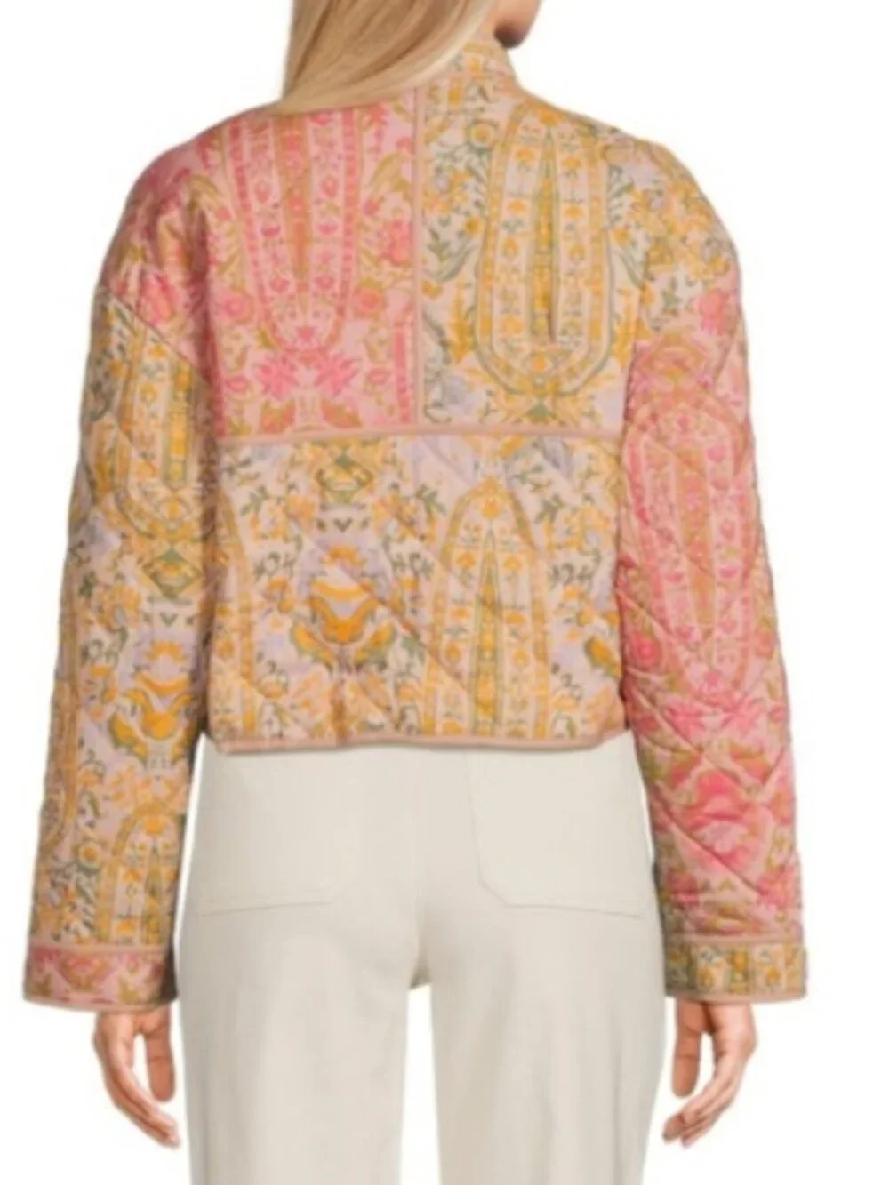 7 For All Mankind Quilted Patchwork Floral Cropped Barn Bomber Jacket - Picture 2 of 9